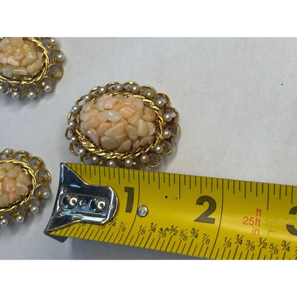 Vintage Faux pearl & Coral Clip-On Earrings & Brooch Set - Picture 4 of 8